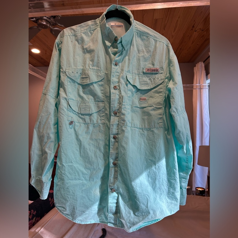Teal Columbia PFG button down
